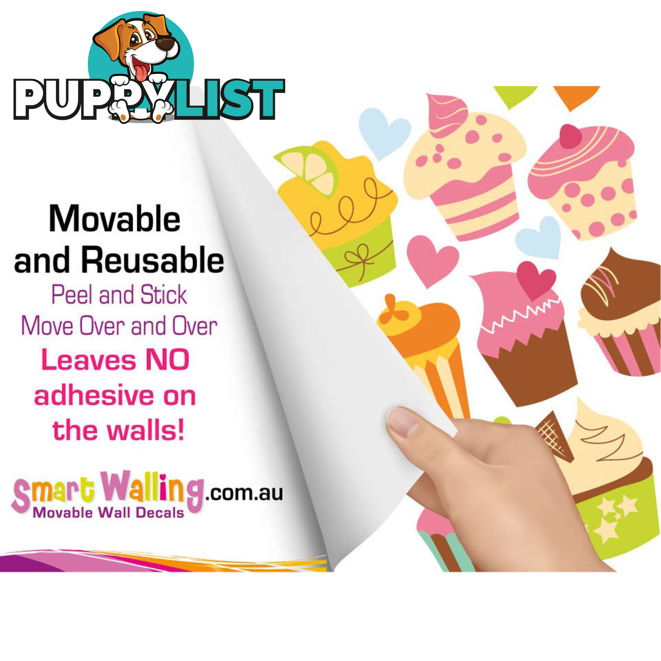 Large Size Cute Cupcakes Wall Stickers - Totally Movable and Reusable