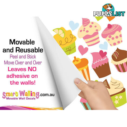 Large Size Cute Cupcakes Wall Stickers - Totally Movable and Reusable