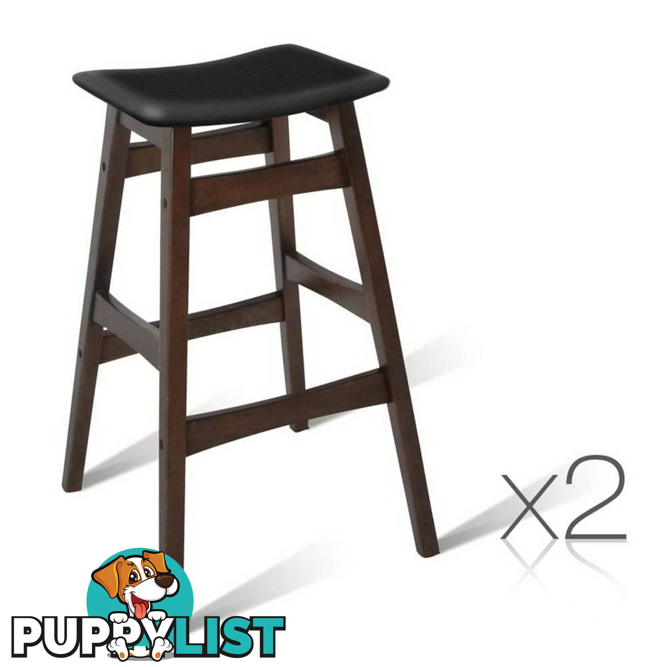 Sert of 2 Rubberwood Bar Stools - Black