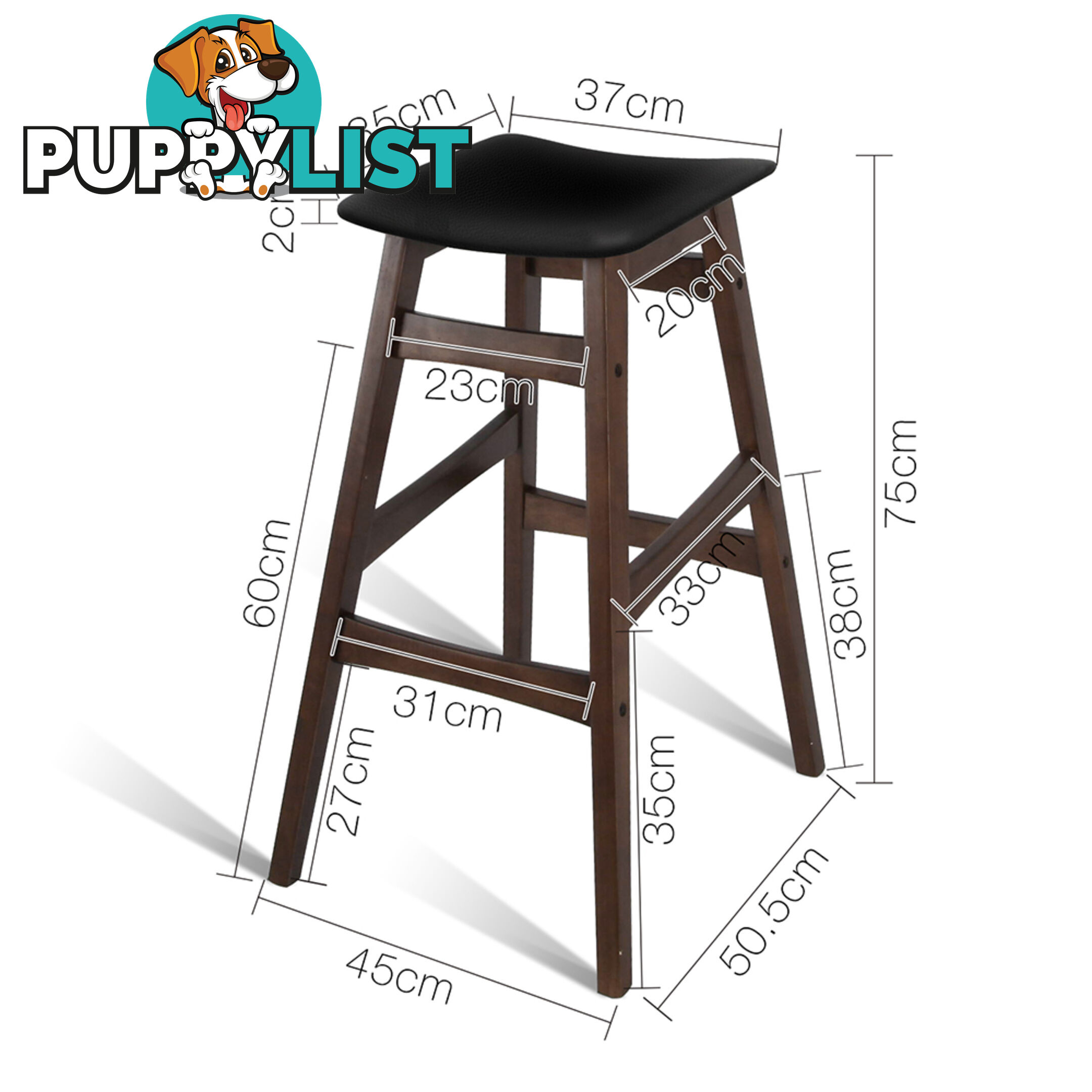 Sert of 2 Rubberwood Bar Stools - Black