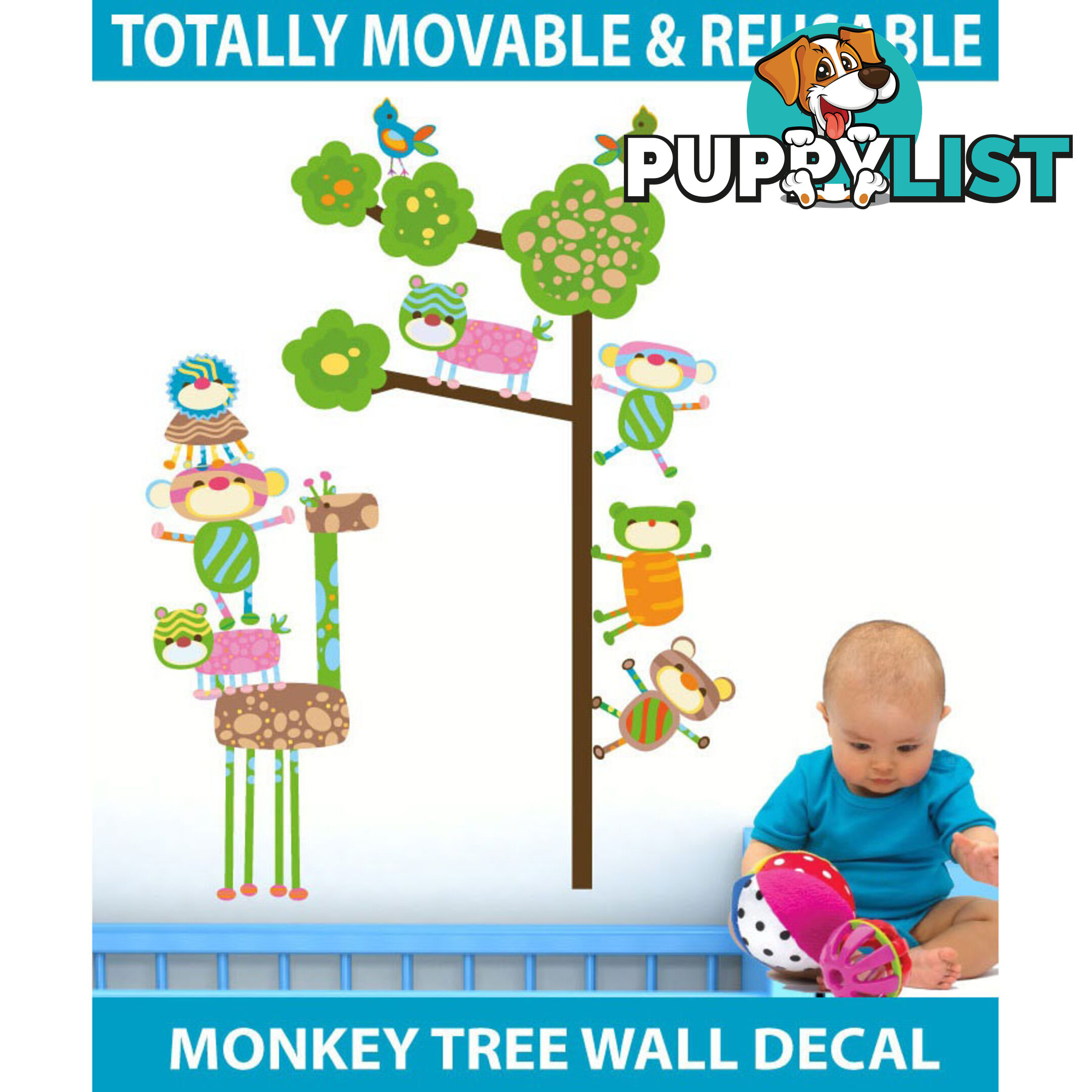 Extra Large Size Funky Monkeys in a Tree Wall Stickers  - Totally movable