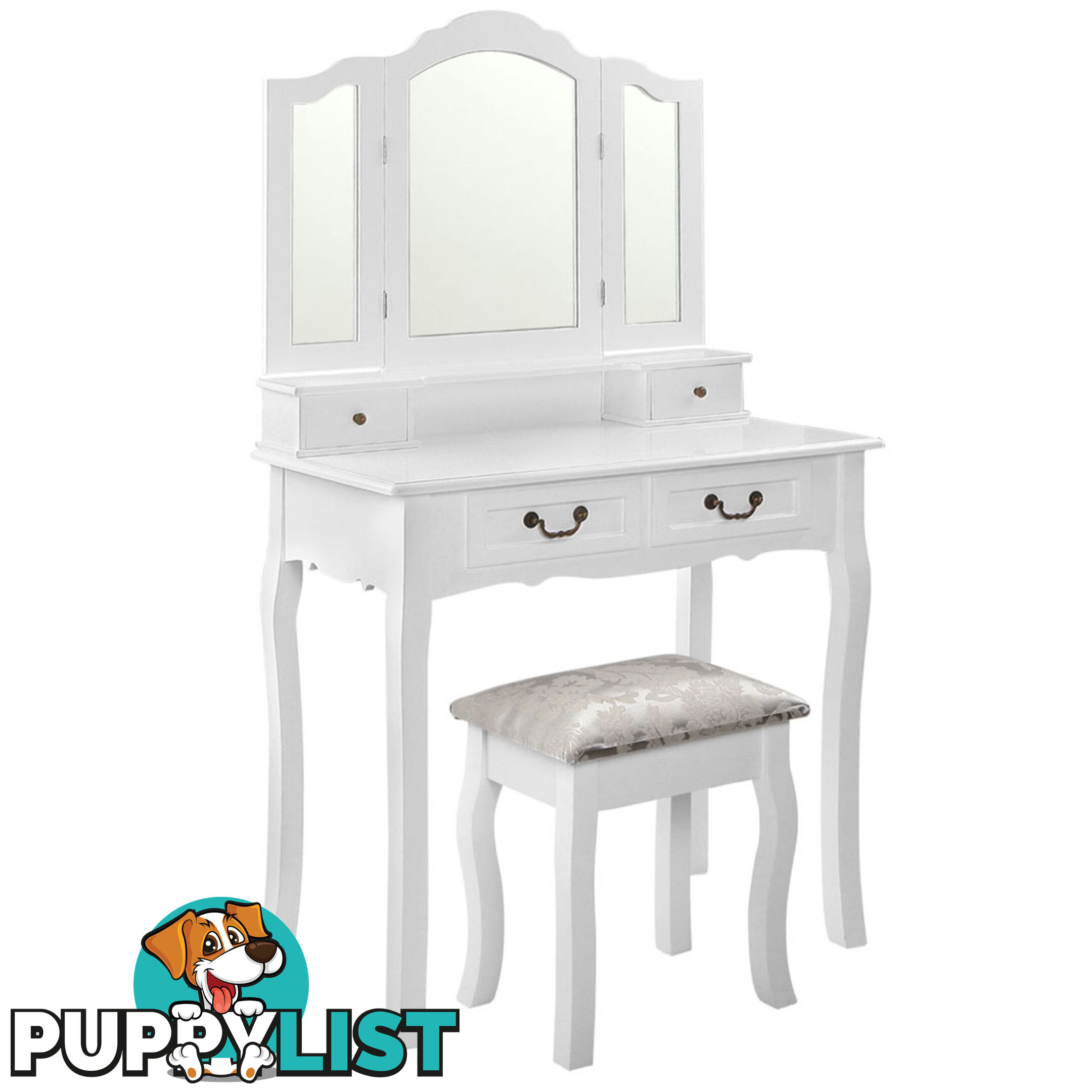 4 Drawer Dressing Table w/ Mirror White