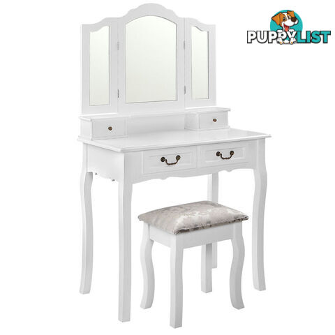 4 Drawer Dressing Table w/ Mirror White