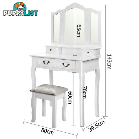 4 Drawer Dressing Table w/ Mirror White