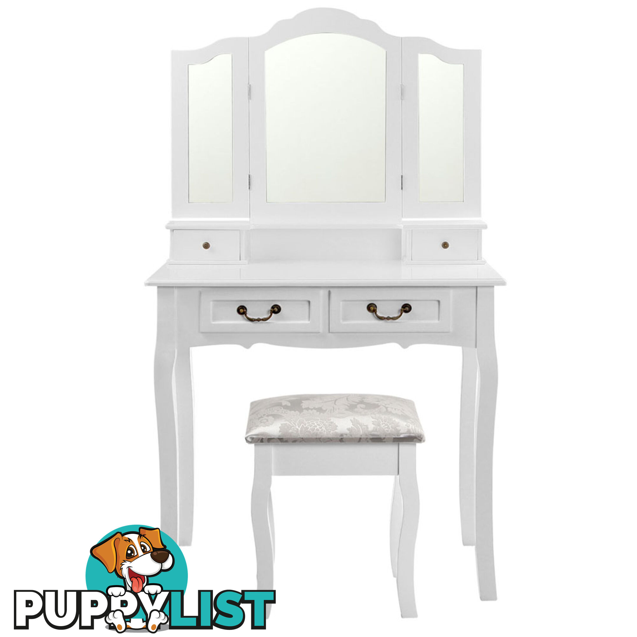 4 Drawer Dressing Table w/ Mirror White