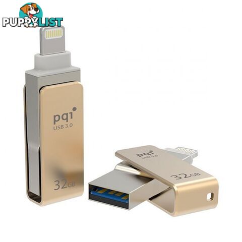 PQI iConnect Mini 6I04-032GR2001 Gold [Apple MFi] 32 GB Mobile Flash Drive w/ Lightning Connector for iPhones iPads Mac & PC USB 3.0 (6I04-032GR2001)