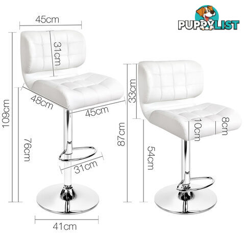 Set of 2 Leather Bar Stools - White