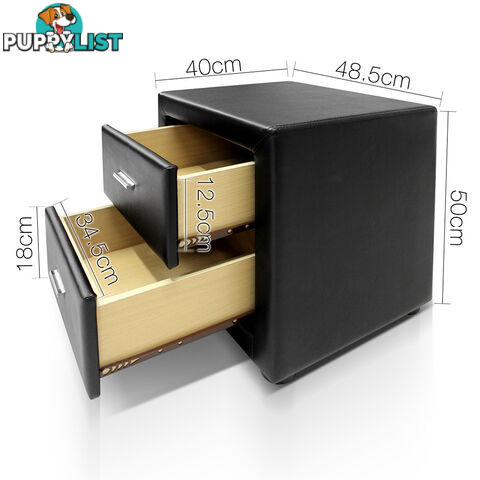 Deluxe PU Leather 2 Drawers Cabinet Black