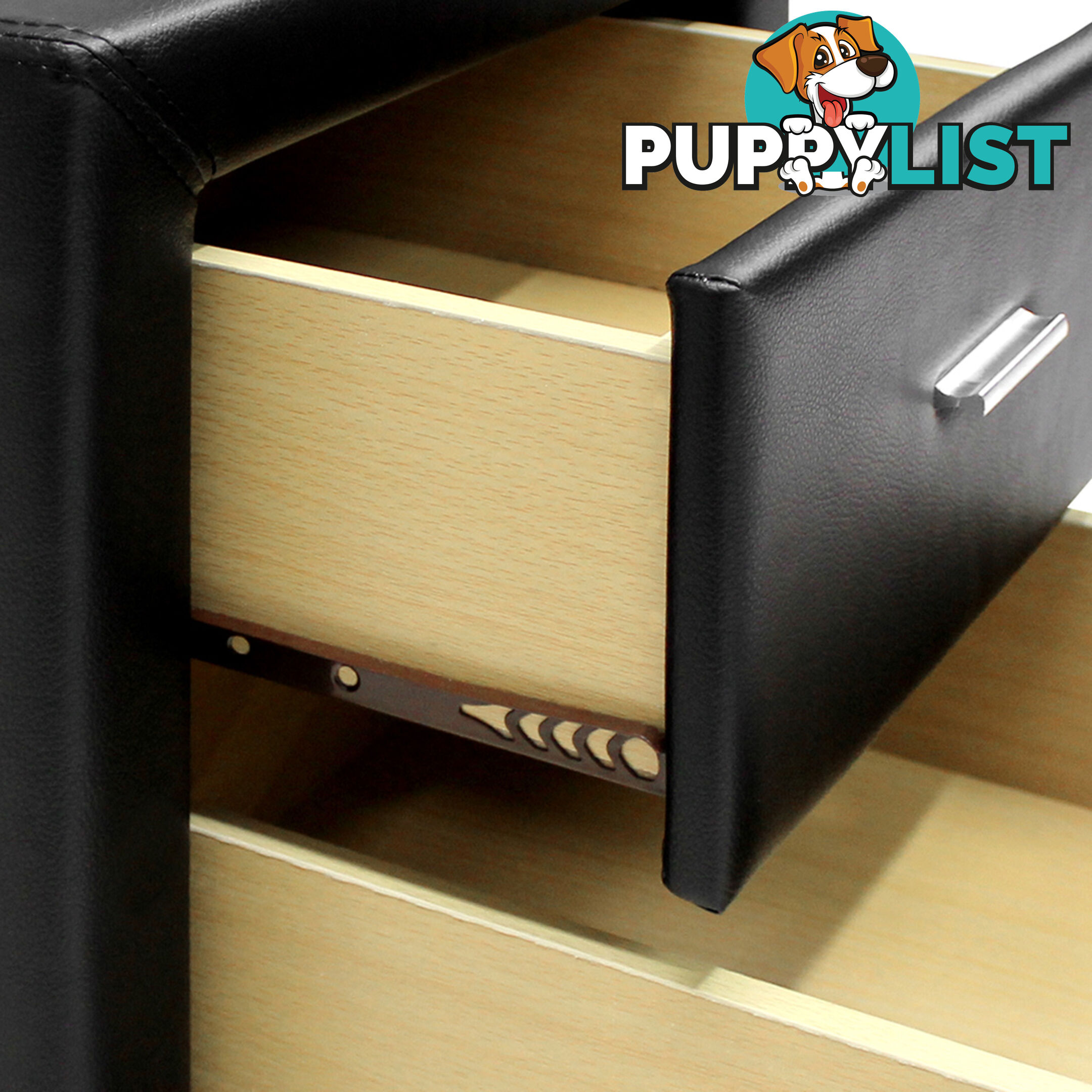 Deluxe PU Leather 2 Drawers Cabinet Black