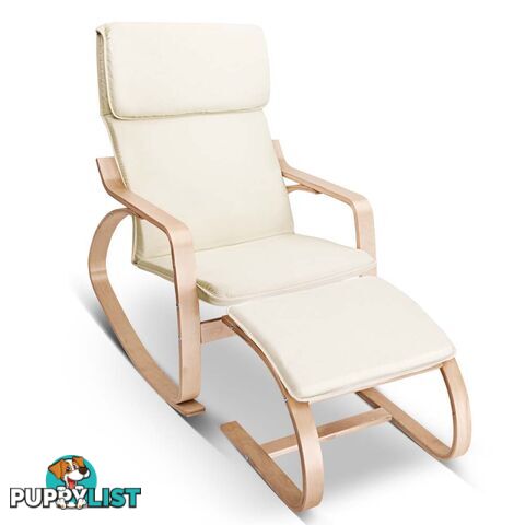 Birch Plywood Fabric Lounge Rocking Chair - Beige - with Foot Stool