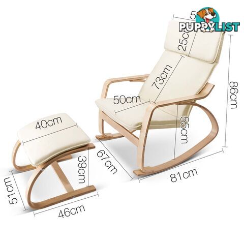 Birch Plywood Fabric Lounge Rocking Chair - Beige - with Foot Stool