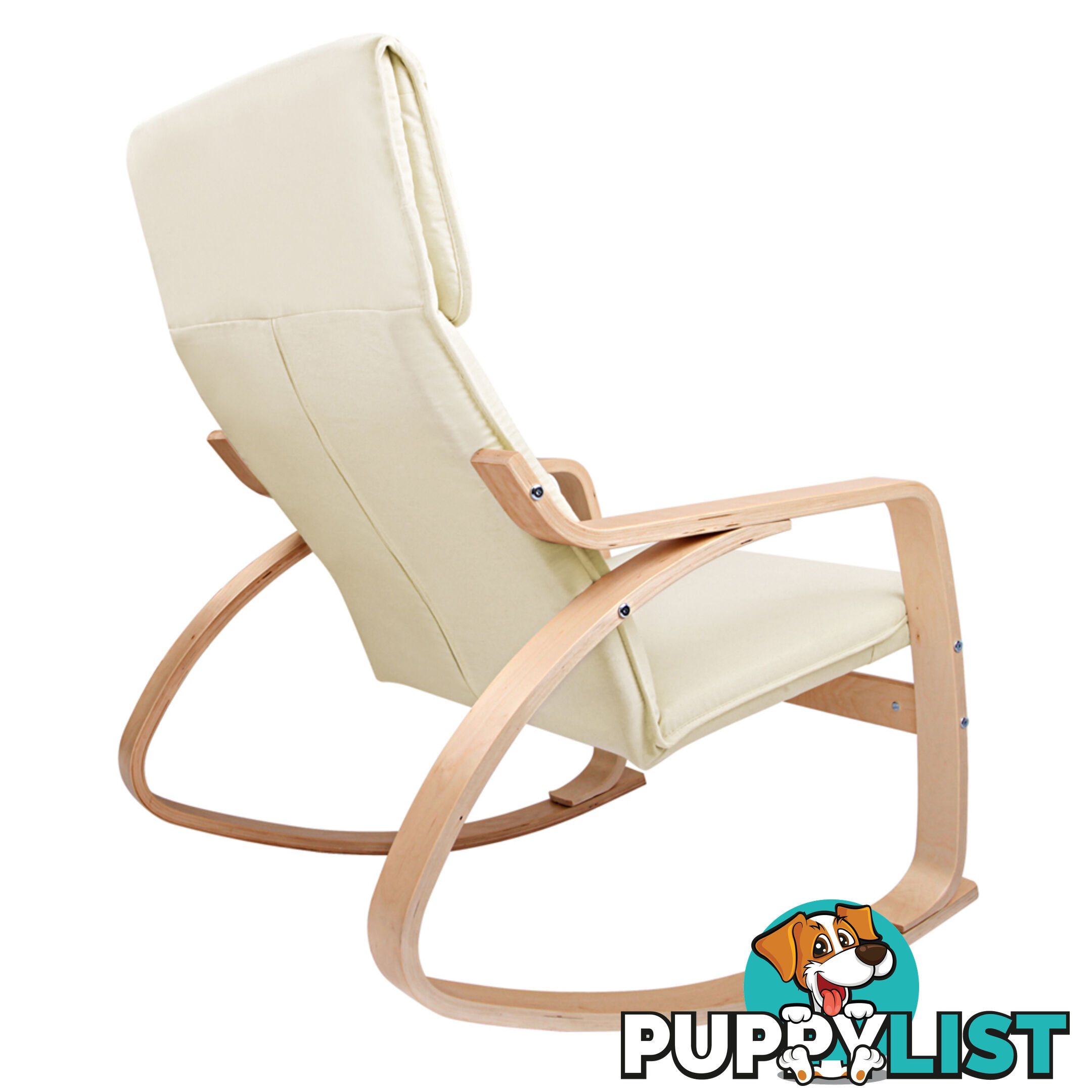 Birch Plywood Fabric Lounge Rocking Chair - Beige - with Foot Stool