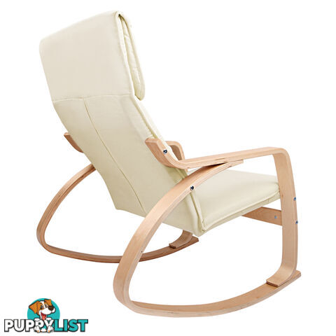 Birch Plywood Fabric Lounge Rocking Chair - Beige - with Foot Stool