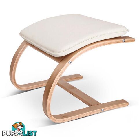 Birch Plywood Fabric Lounge Rocking Chair - Beige - with Foot Stool