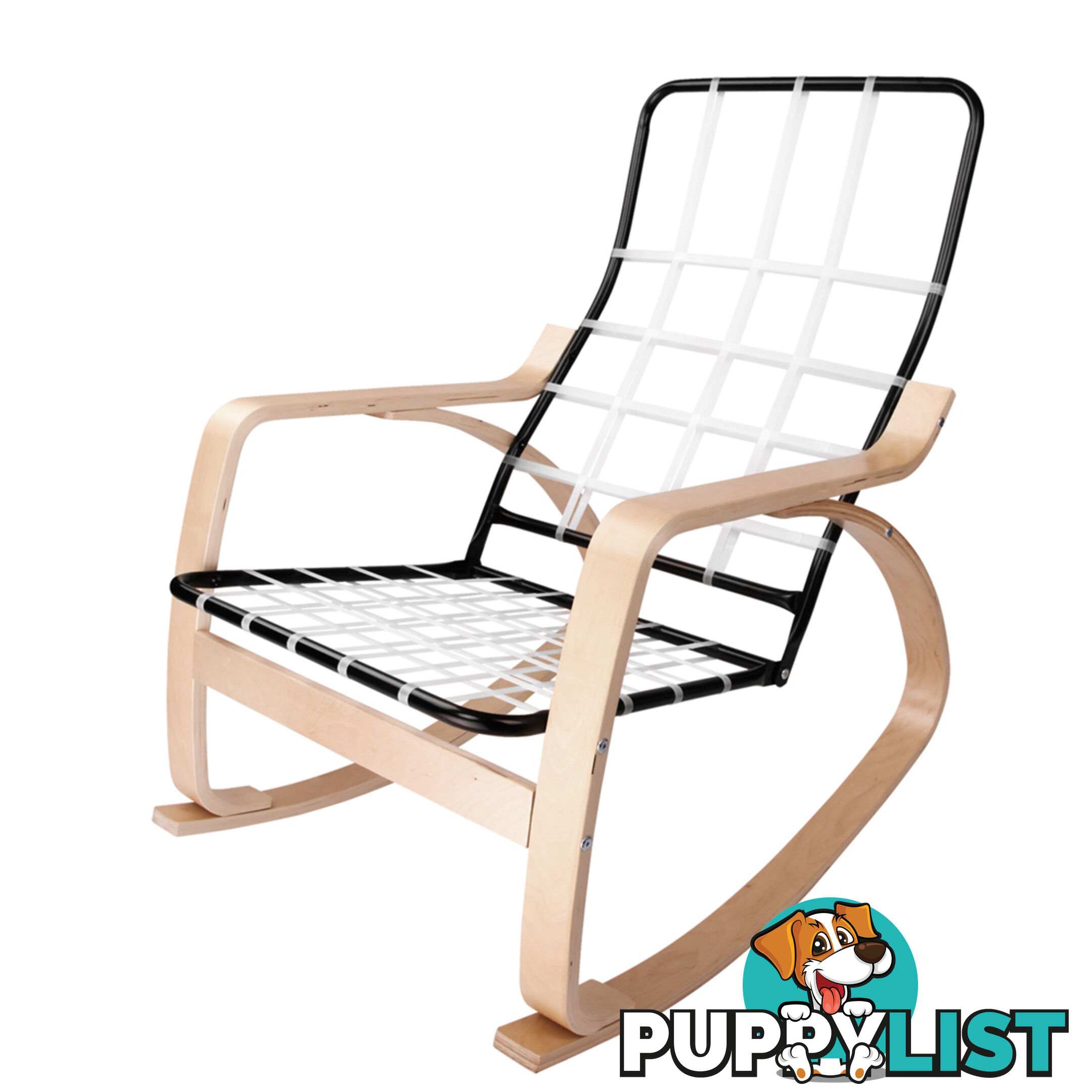 Birch Plywood Fabric Lounge Rocking Chair - Beige - with Foot Stool