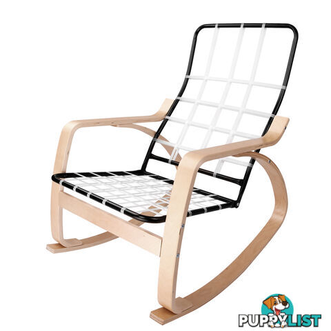 Birch Plywood Fabric Lounge Rocking Chair - Beige - with Foot Stool