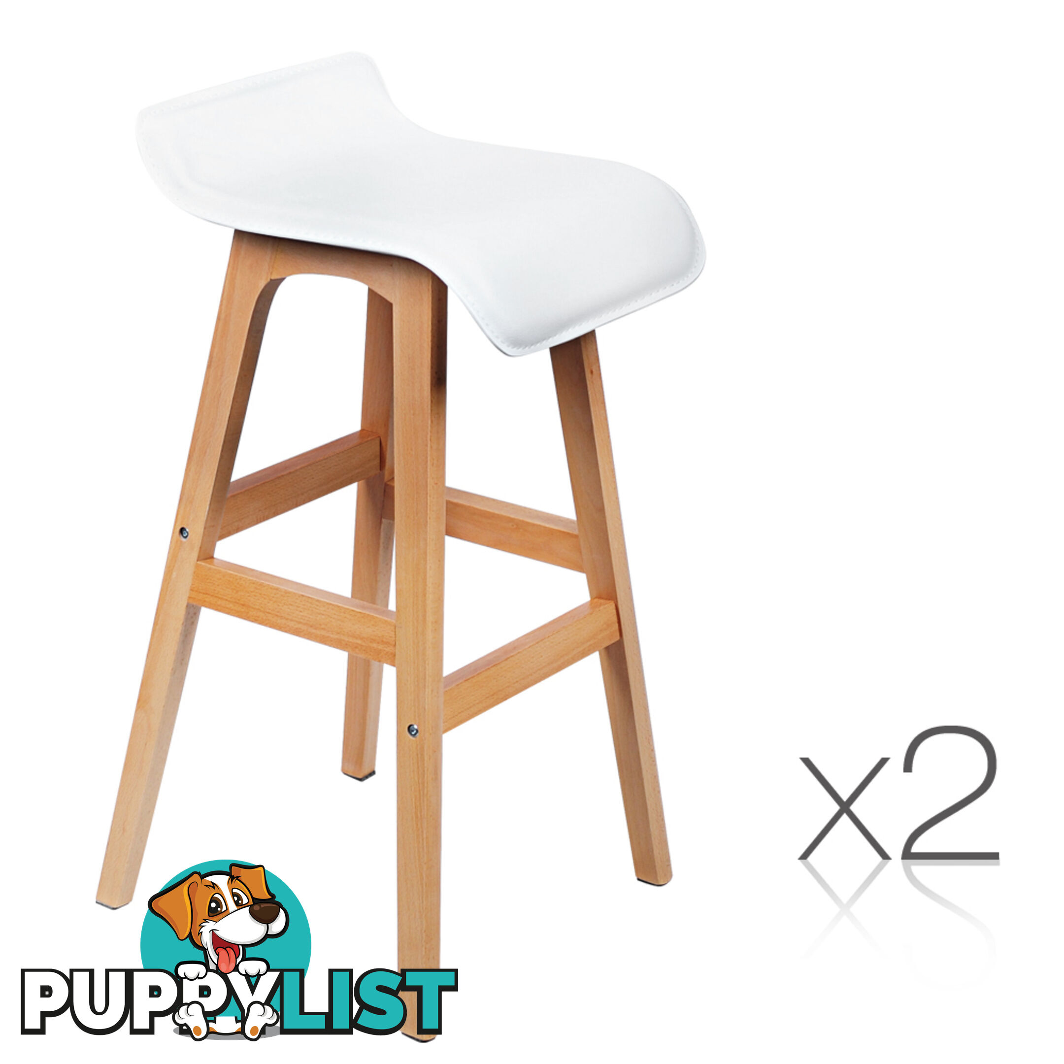 Set of 2 PVC Leather Bar Stool White