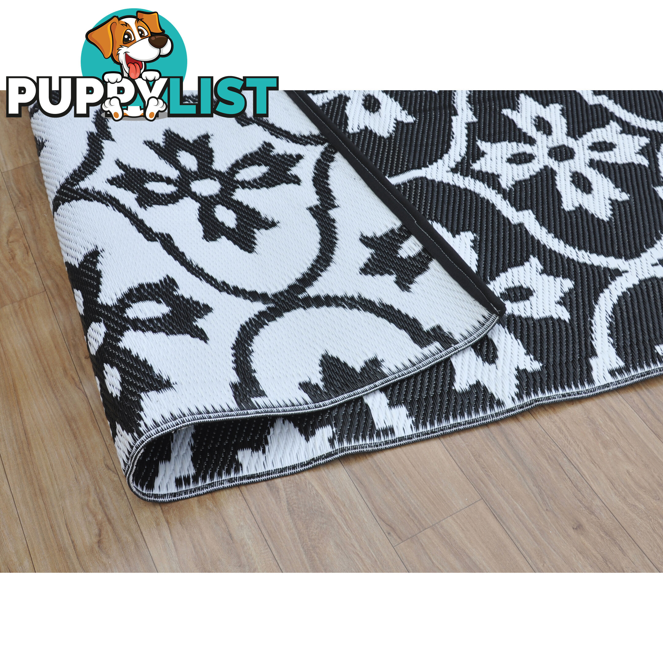 Moroccan Tile Reversable Rug Black & White 150x210cm