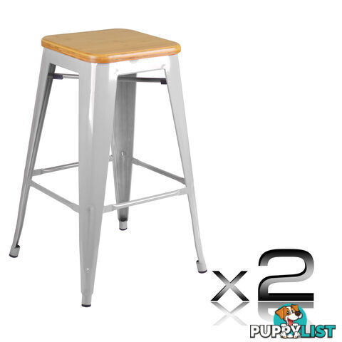 Set of 2 Replica Tolix Kitchen Bar Stool Bamboo Seat 66cm Metal