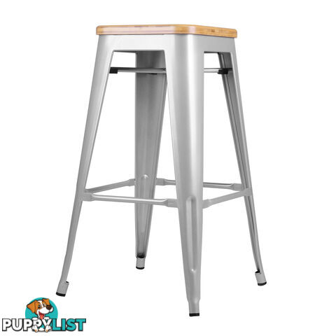 Set of 2 Replica Tolix Kitchen Bar Stool Bamboo Seat 66cm Metal