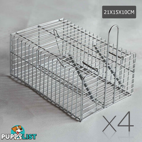 Set of 4 Humane Animal Trap Cage 23 x 15 x 10cm Silver