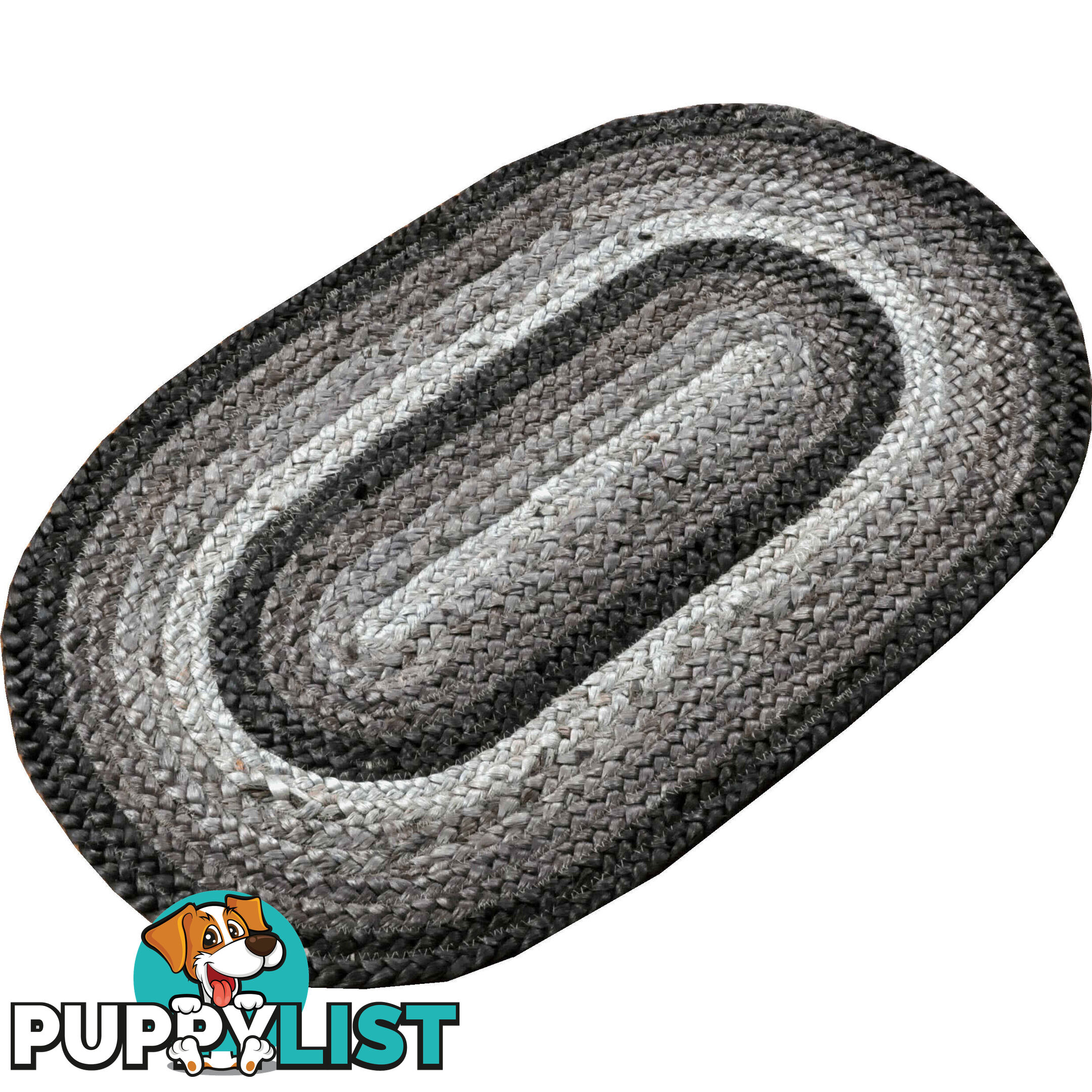 Oval Cotton Grey Rug Black & Grey 80x120cm