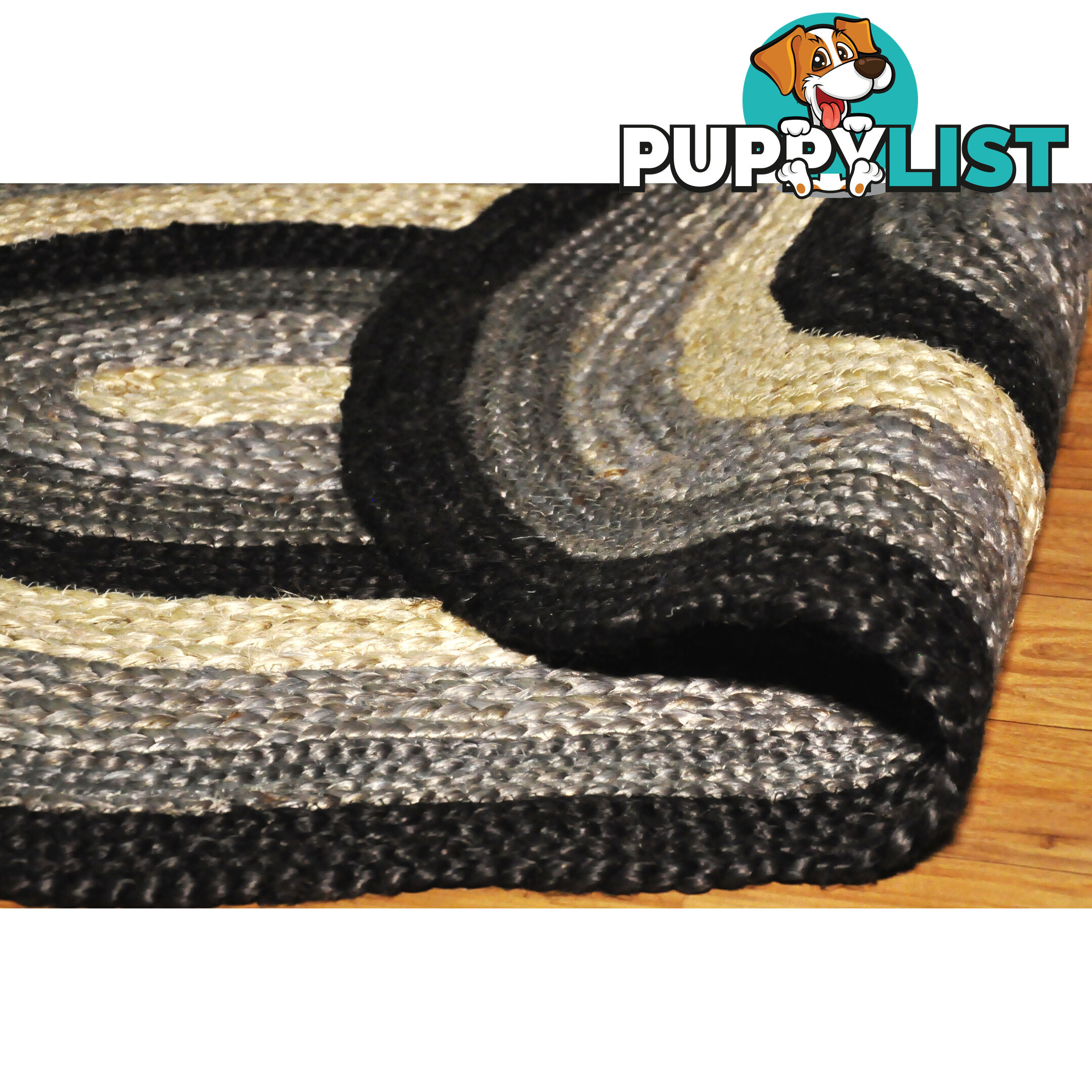 Oval Cotton Grey Rug Black & Grey 80x120cm