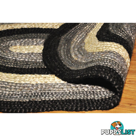 Oval Cotton Grey Rug Black & Grey 80x120cm