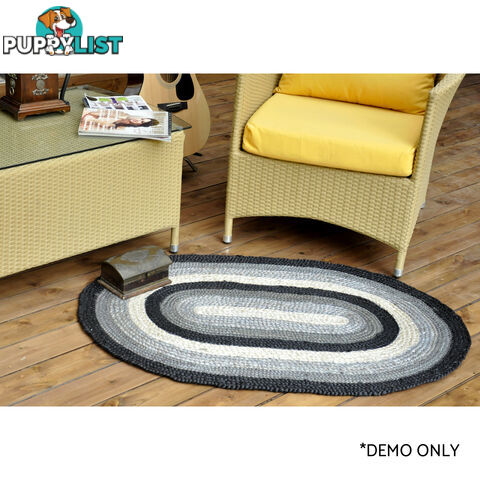 Oval Cotton Grey Rug Black & Grey 80x120cm