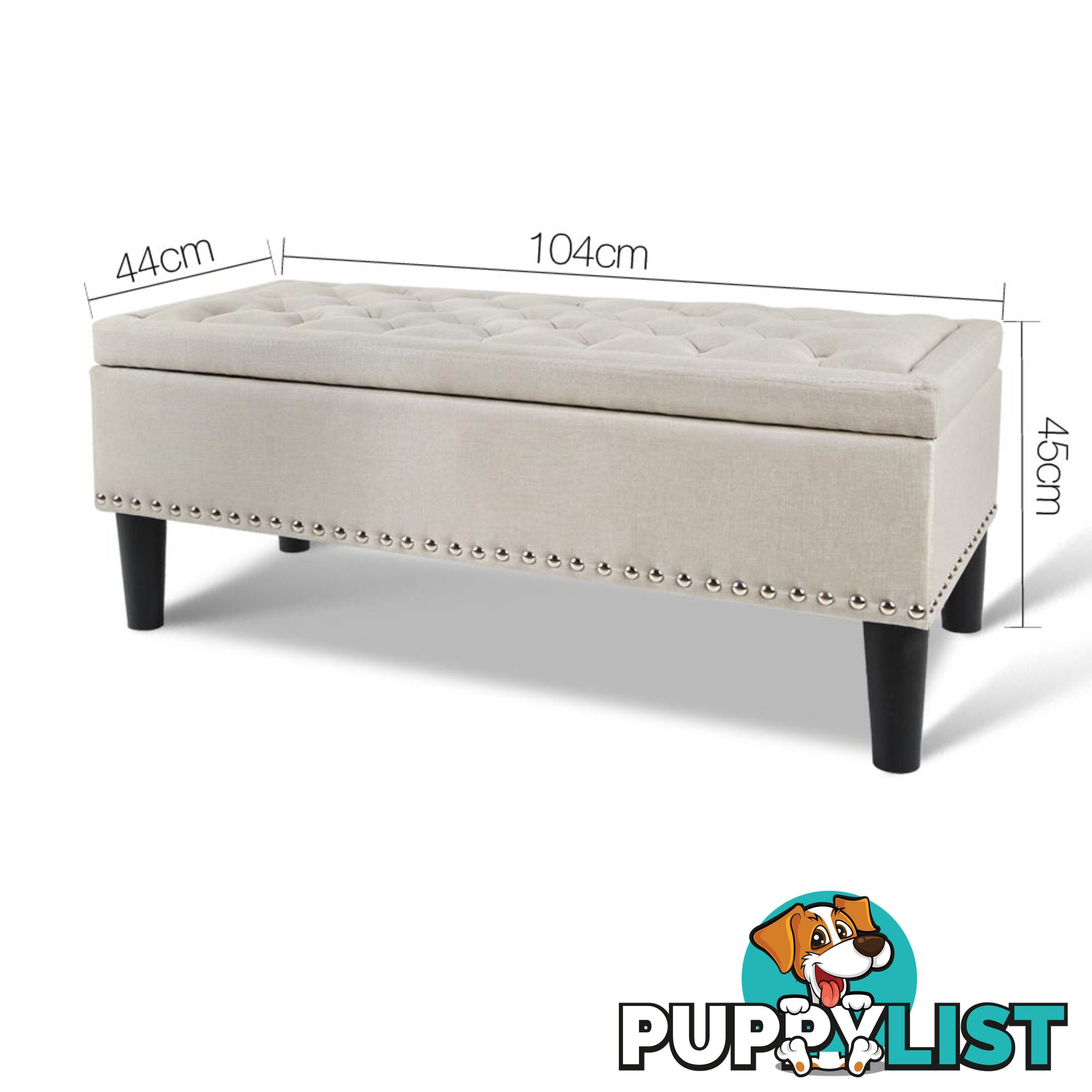 Linen Fabric Storage Ottoman with Studs _ Taupe