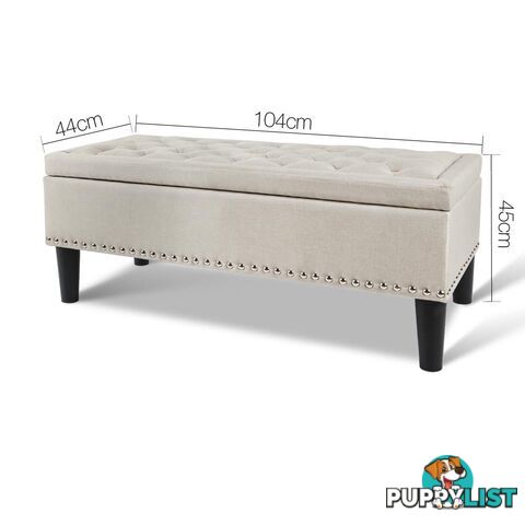 Linen Fabric Storage Ottoman with Studs _ Taupe