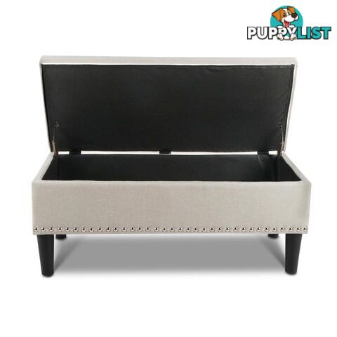 Linen Fabric Storage Ottoman with Studs _ Taupe