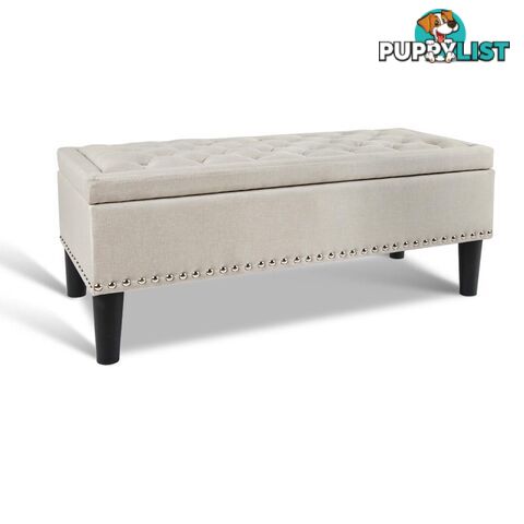 Linen Fabric Storage Ottoman with Studs _ Taupe