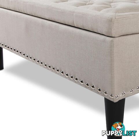 Linen Fabric Storage Ottoman with Studs _ Taupe