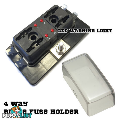 ATO 4 Way Blade Fuse Holder Box LED Light 12-32V Circuit Caravan Truck Boat 4X4