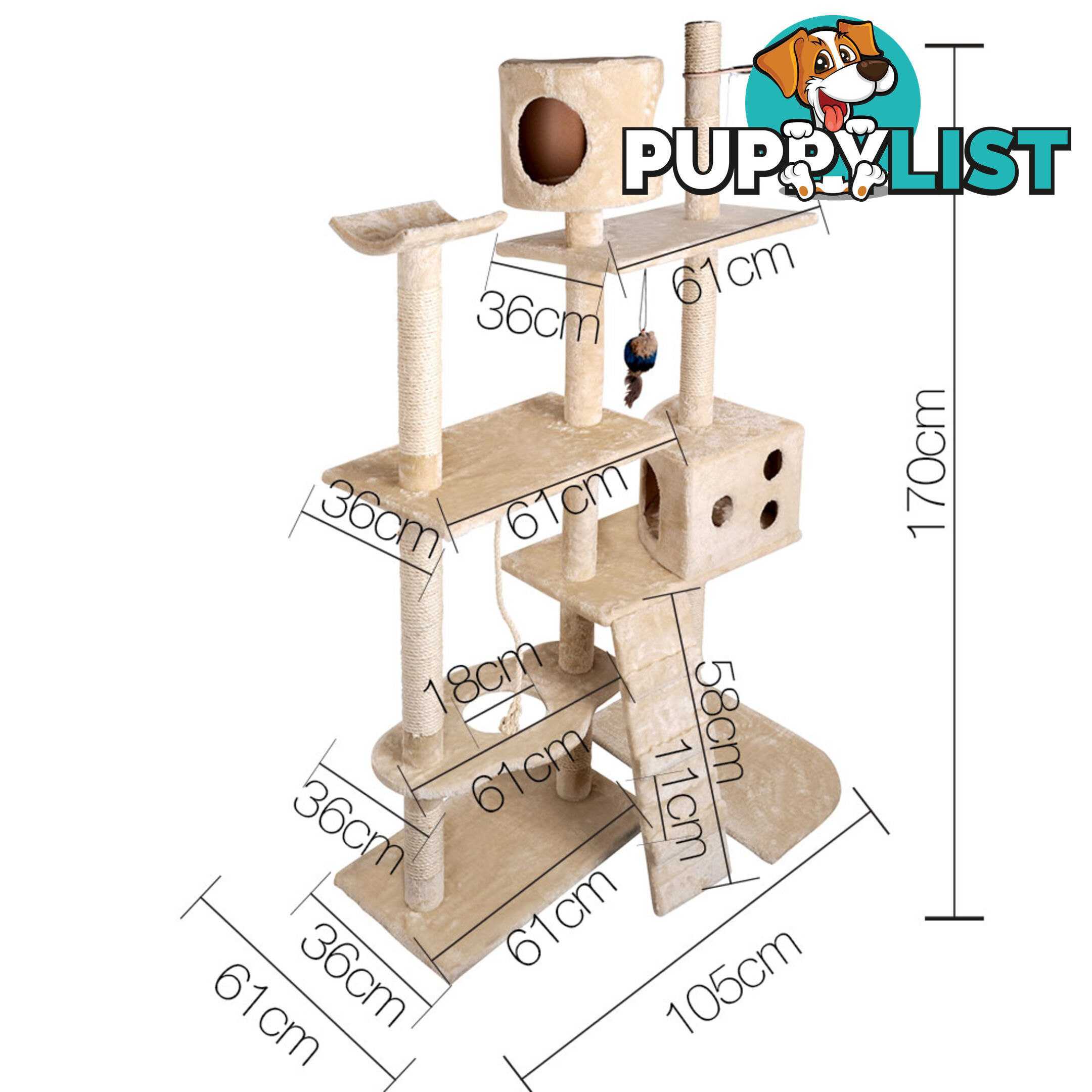 Cat Scratching Poles Post Furniture Tree 170cm Beige