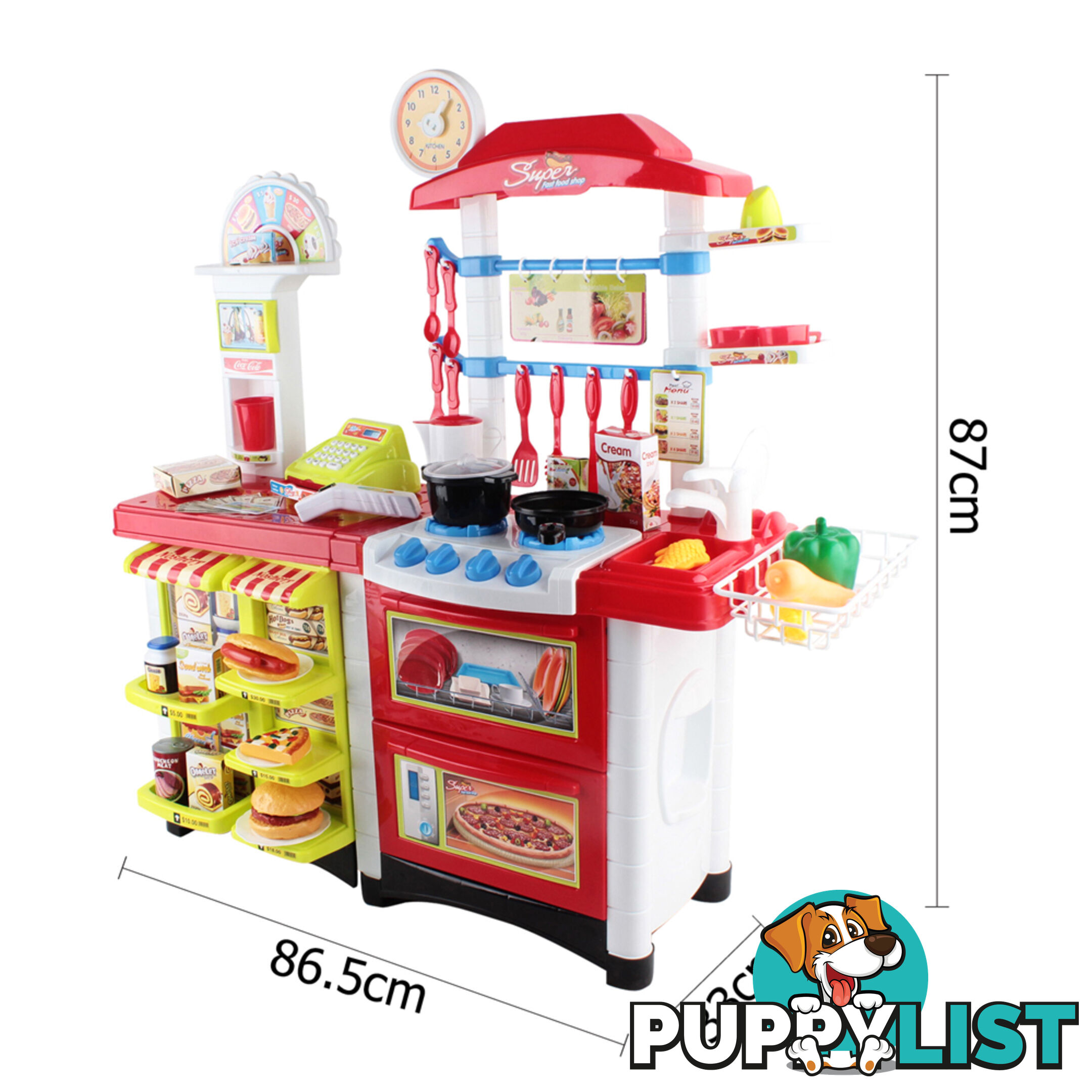 Kitchen Supermarket Pretend Play Set Red White