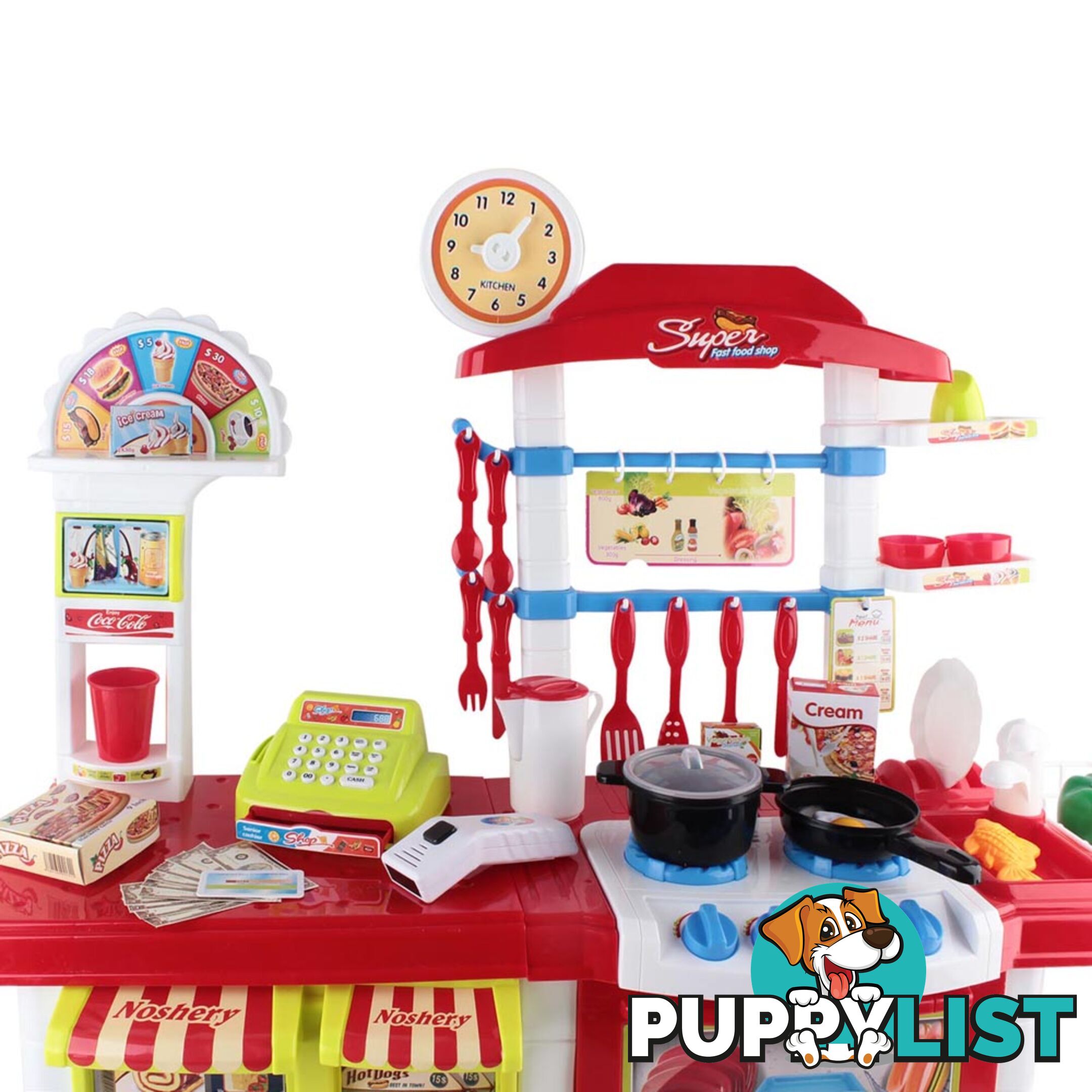 Kitchen Supermarket Pretend Play Set Red White