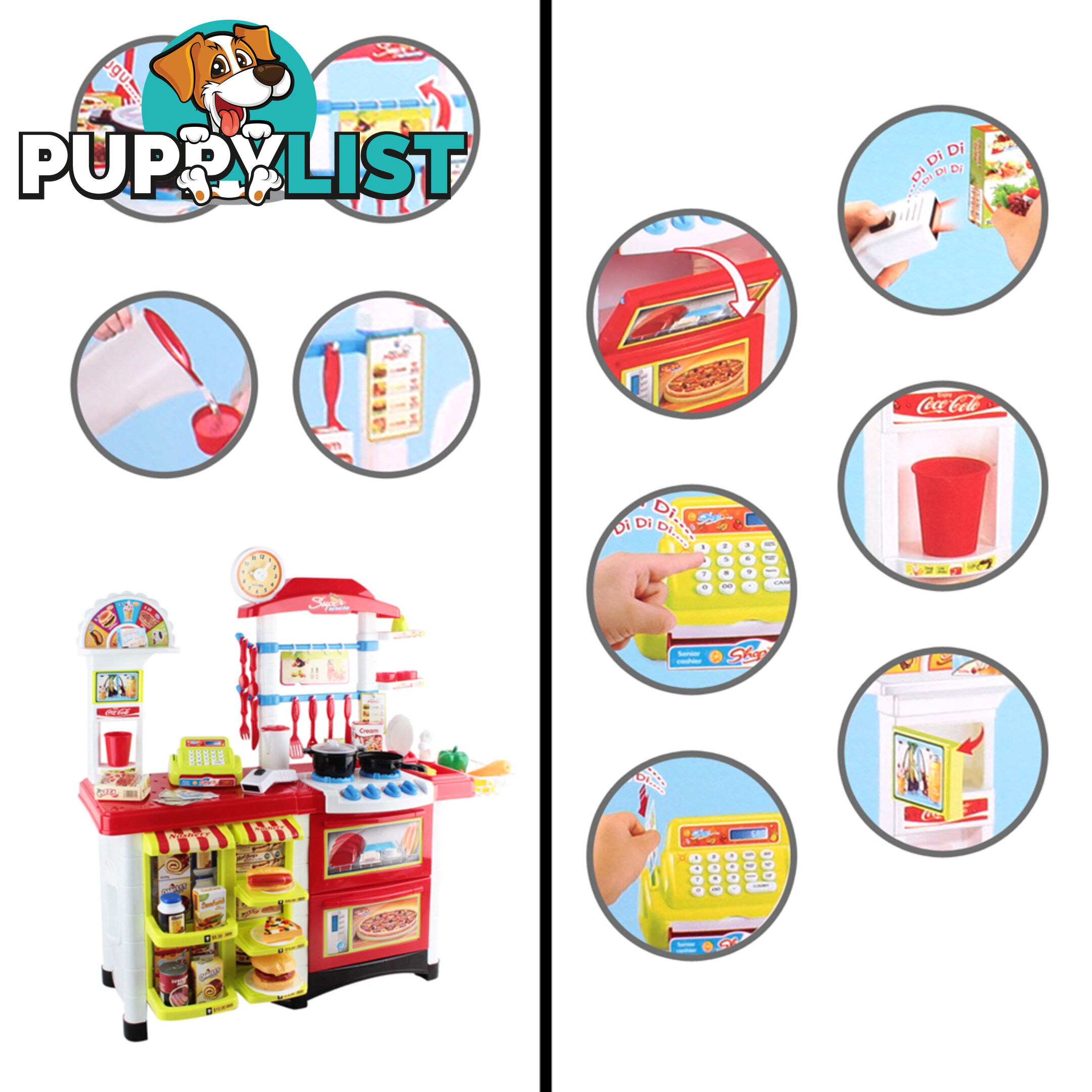 Kitchen Supermarket Pretend Play Set Red White