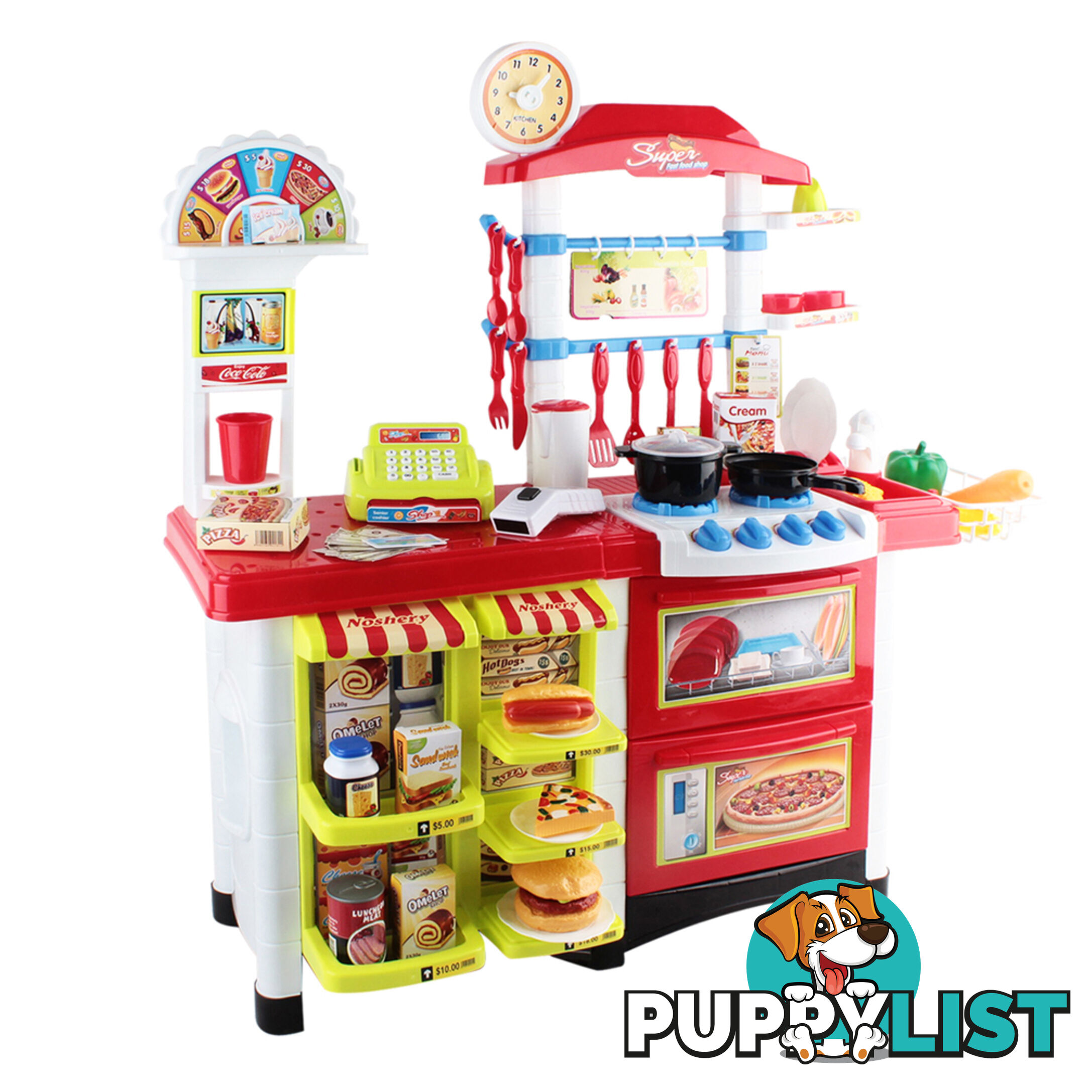 Kitchen Supermarket Pretend Play Set Red White