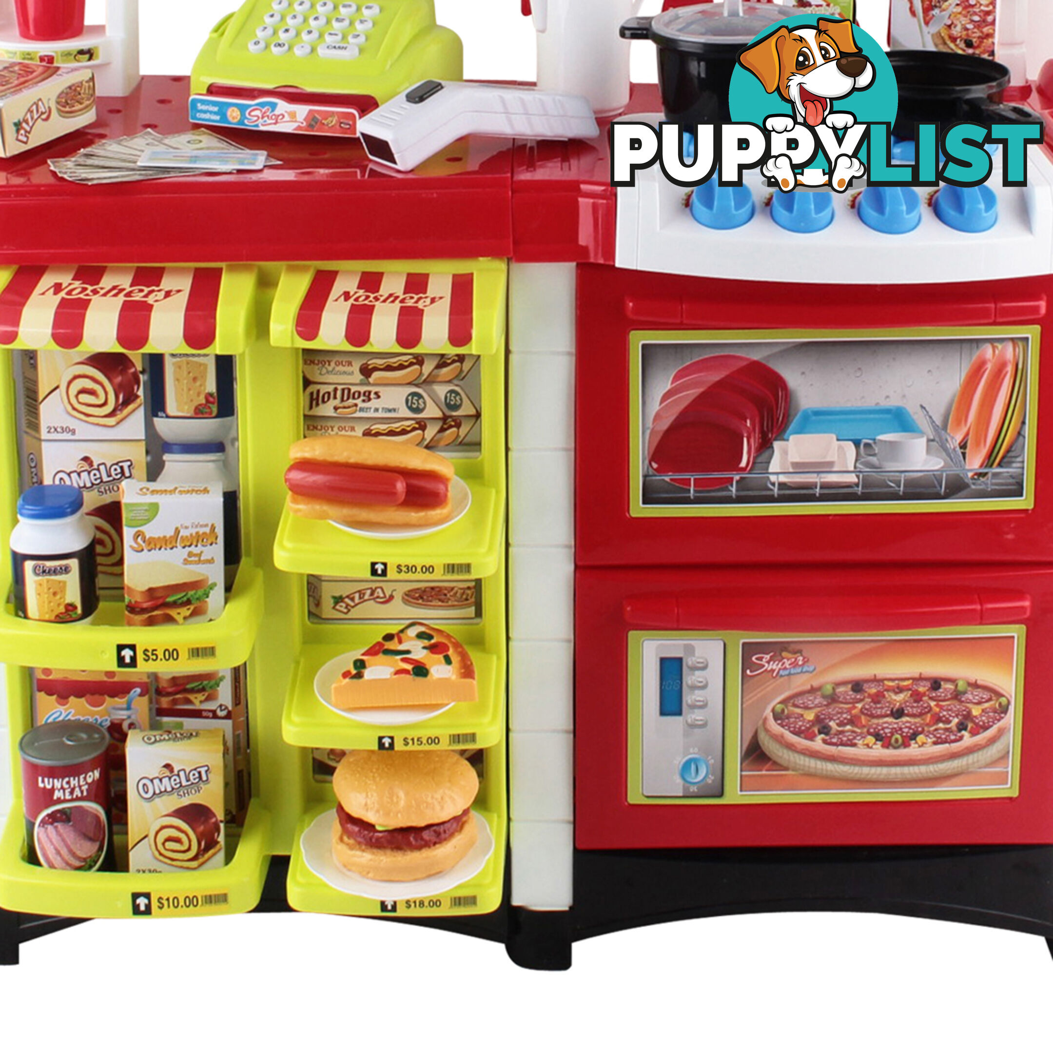 Kitchen Supermarket Pretend Play Set Red White