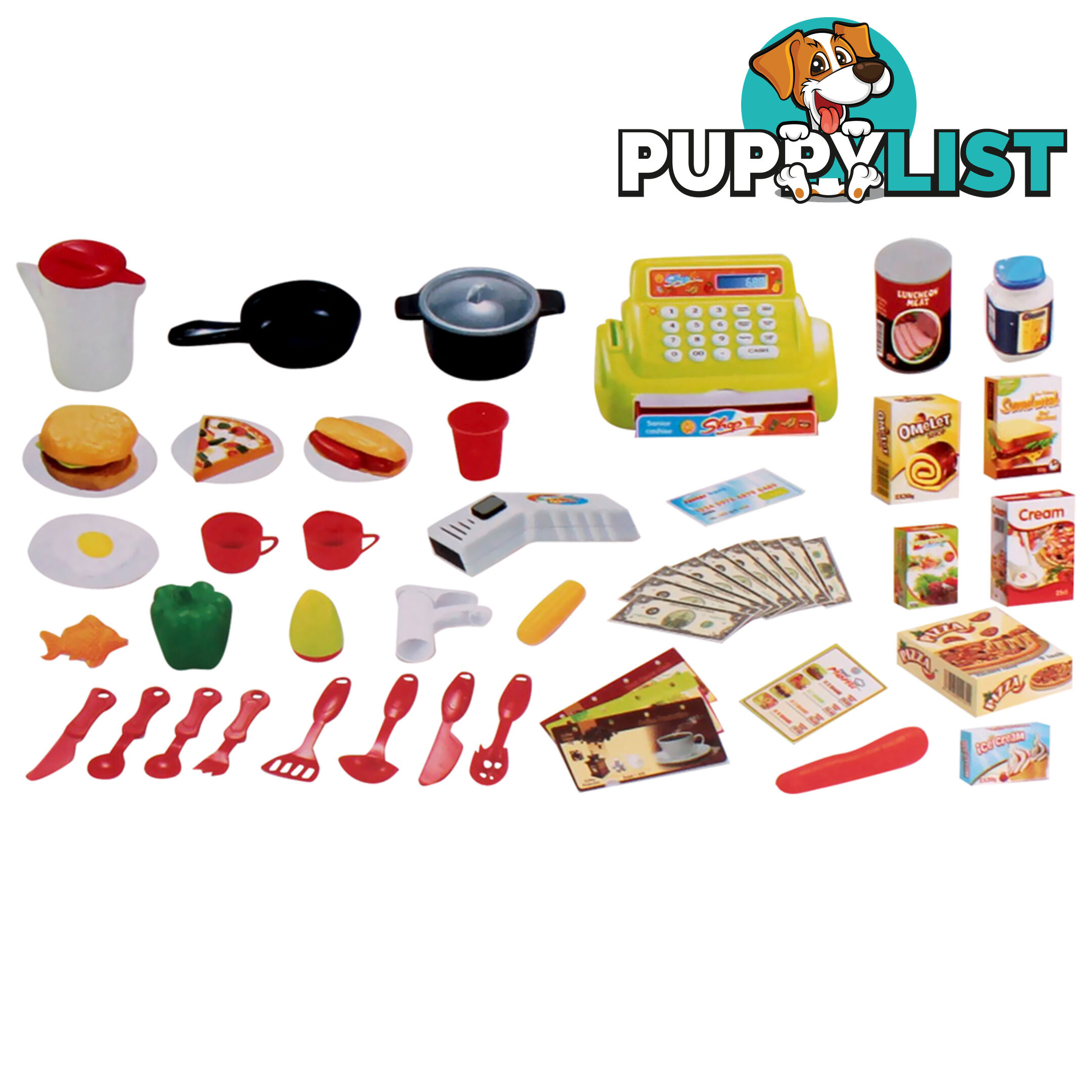 Kitchen Supermarket Pretend Play Set Red White