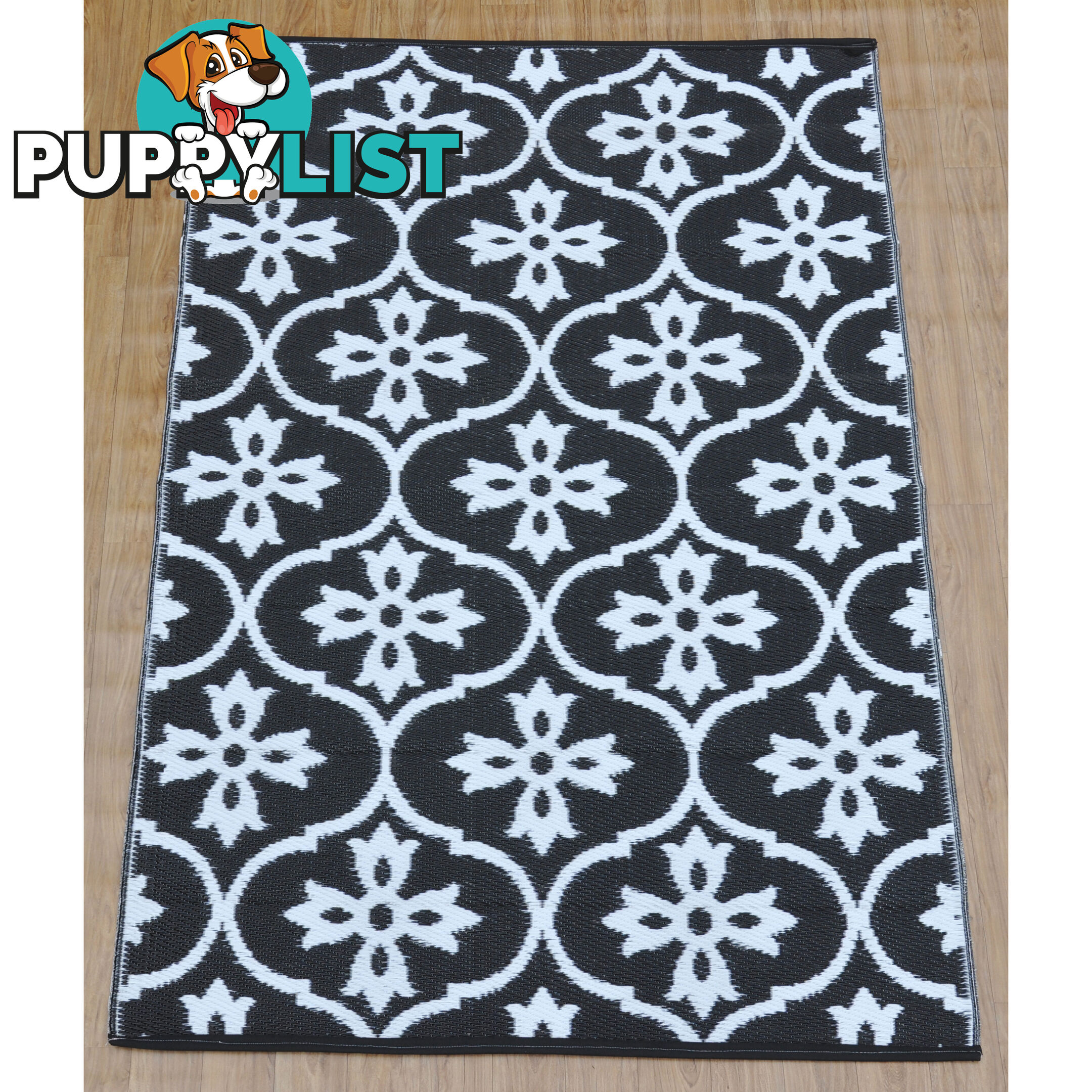 Moroccan Tile Reversable Rug Black & White 120x180cm