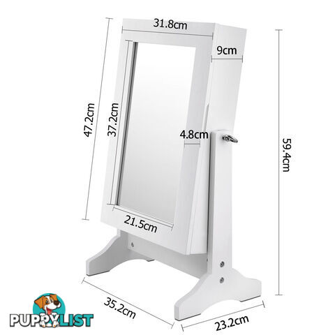 Table top Jewellery Cabinet w/ Mirror White