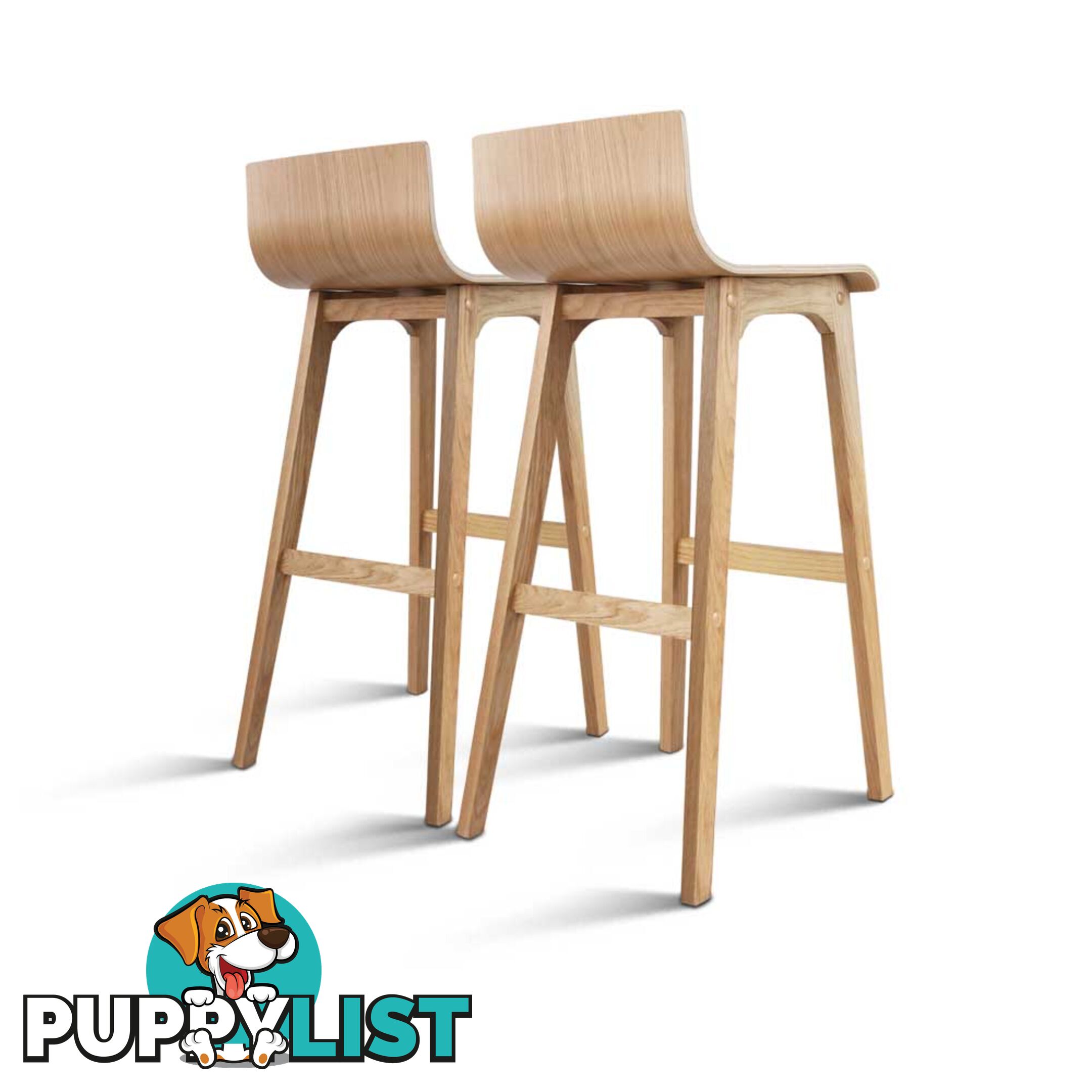 Set of 2 Oak Wood Bar Stools - Natural