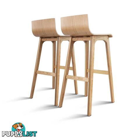 Set of 2 Oak Wood Bar Stools - Natural