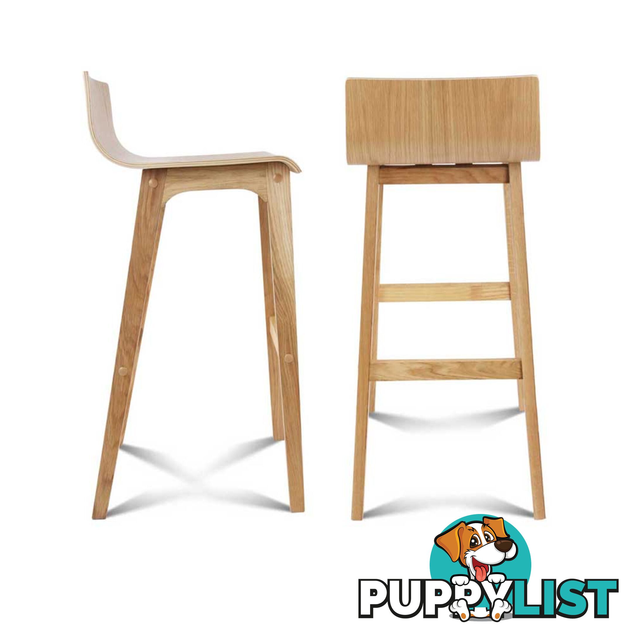 Set of 2 Oak Wood Bar Stools - Natural