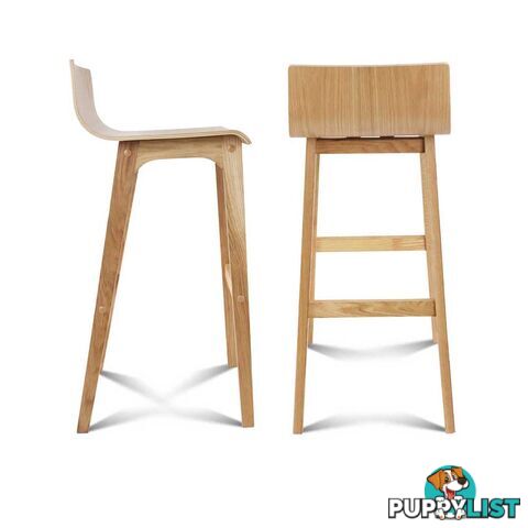 Set of 2 Oak Wood Bar Stools - Natural