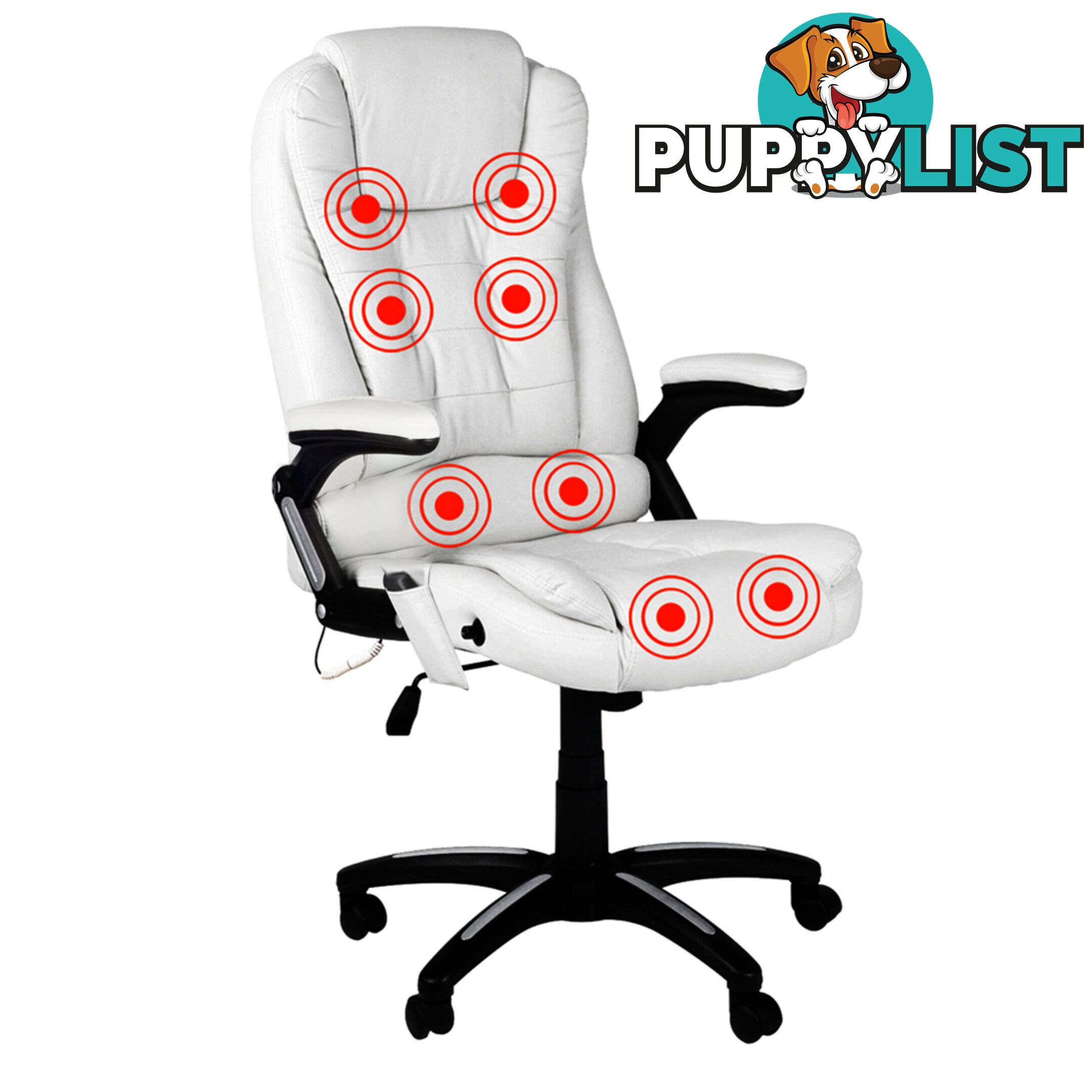 8 Point Massage Executive PU Leather Office Computer Chair White