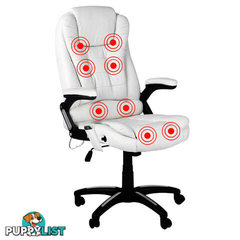 8 Point Massage Executive PU Leather Office Computer Chair White